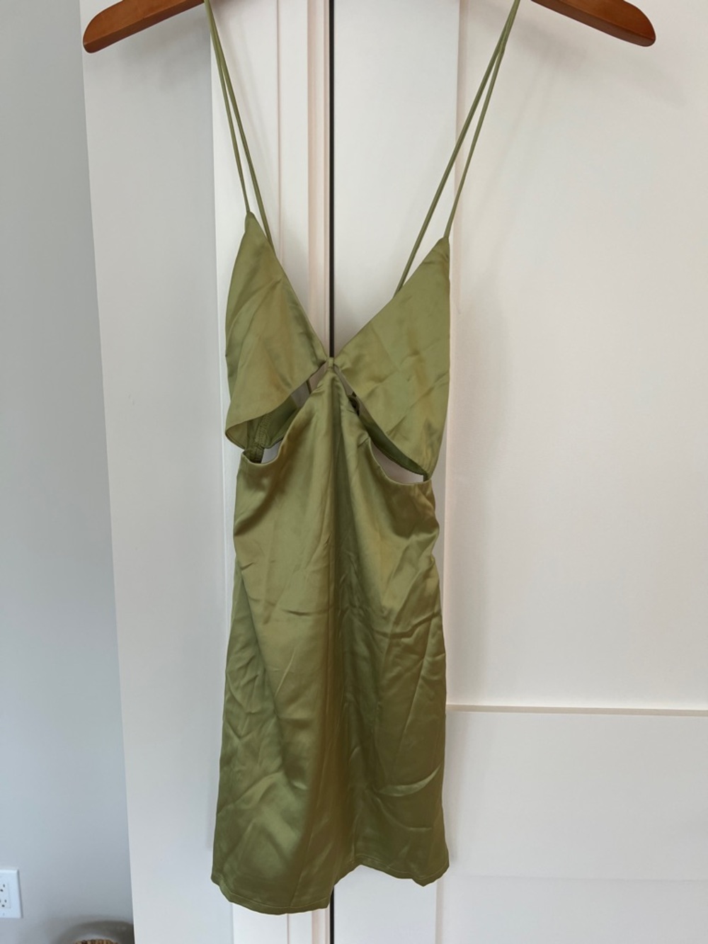 Olive Green Satin Slip Dress with Cutout Detail